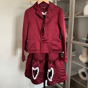 Comme Des Garcons Skirt Jacket Set Outfit Satin Heart Cut Out Ruffle 2 Pc XS M
